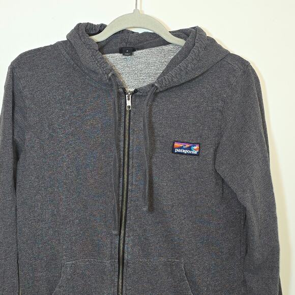 Patagonia Womens Board Short Label Lightweight Full Zip Hoodie Sz M Gray Logo - Picture 2 of 8